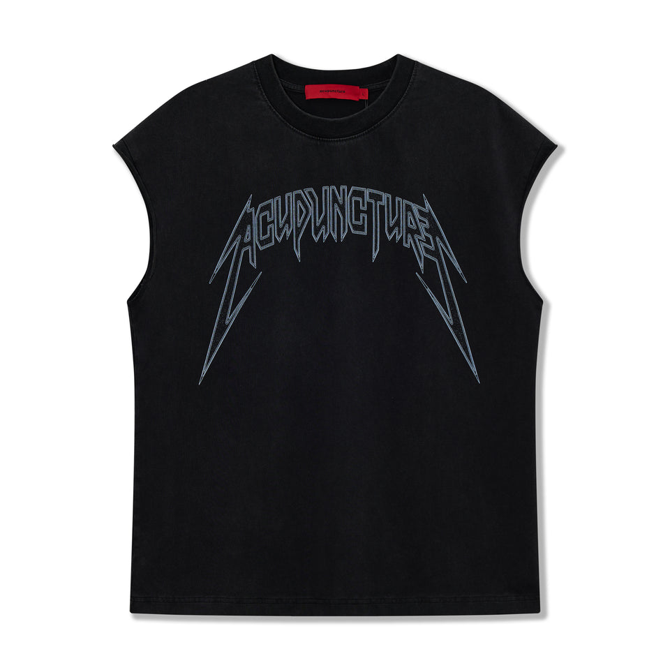 STUDDED METAL SLEEVELESS WASHED BLACK